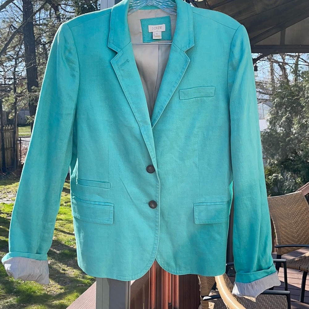 J.Crew turquoise jacket size 14. Lined in excellent used condition